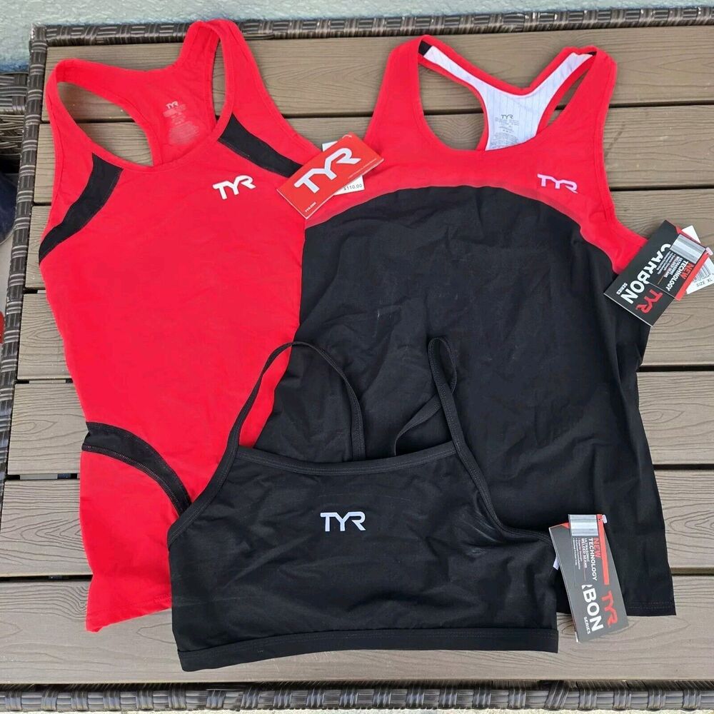 TYR Carbon Women Red/black Tri Triathlon Tank Top Bundle (3 Total) Sz XL New